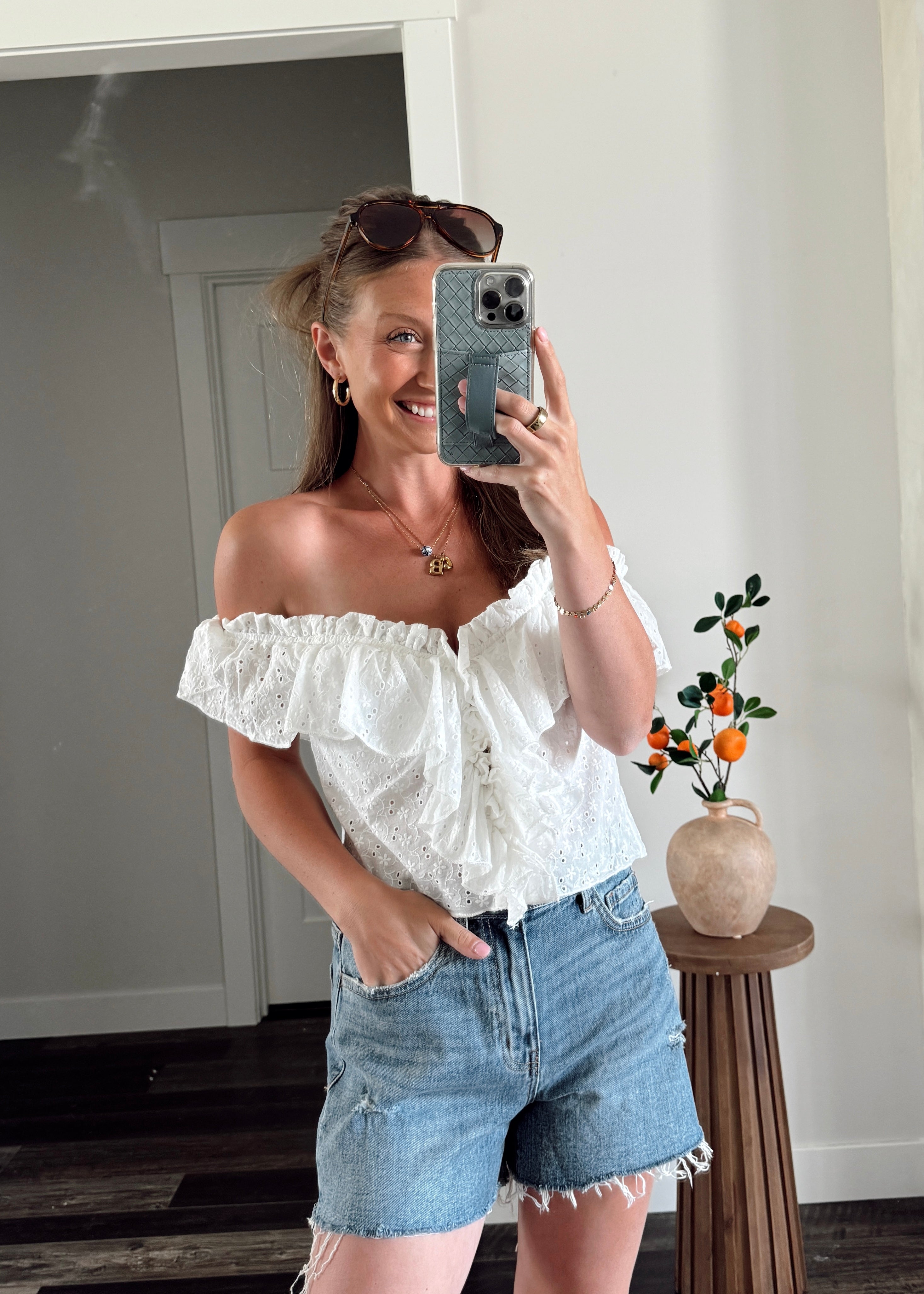 Ella Moss Ruffle Cap Sleeve Blouse Shirt