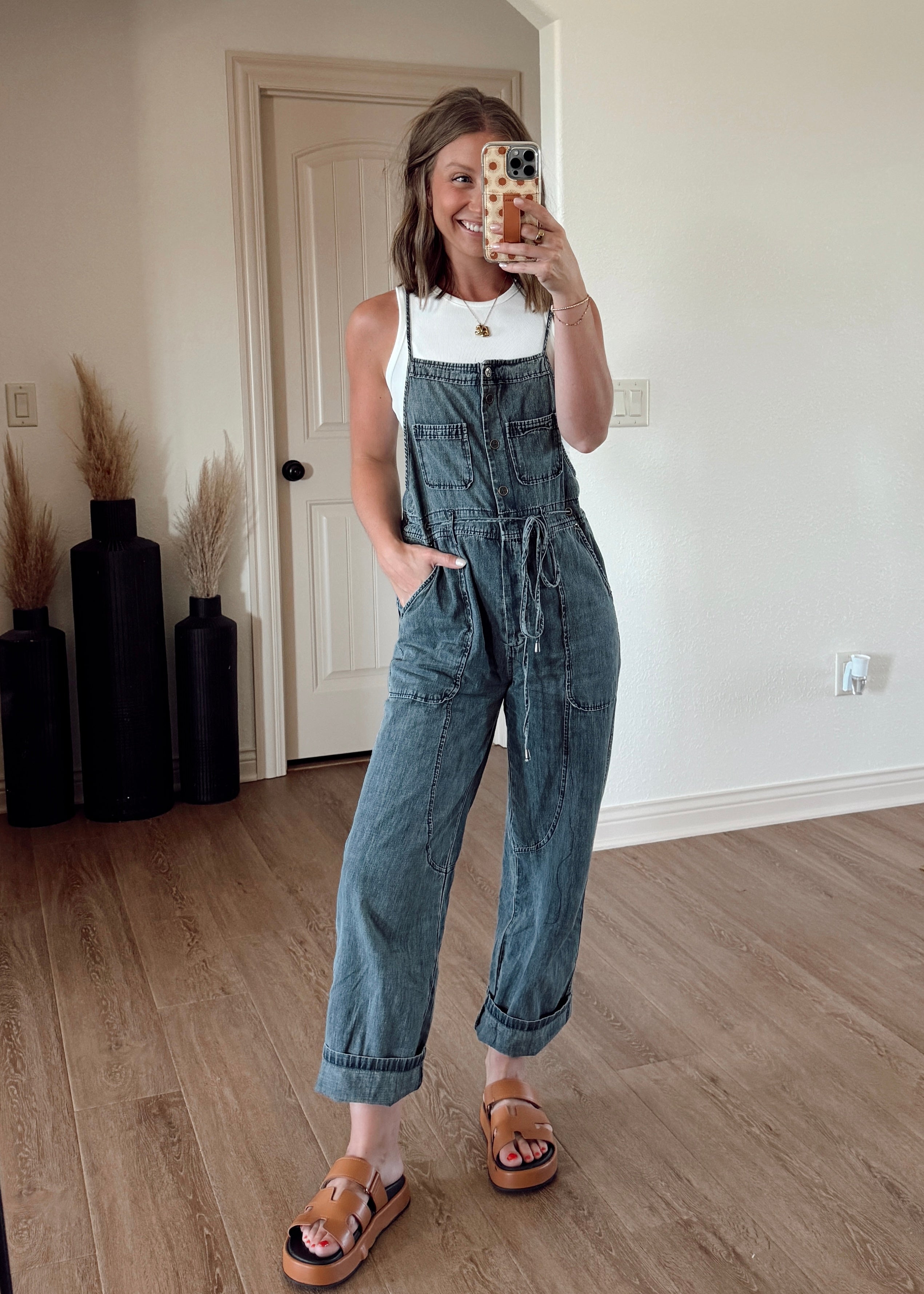 Annie Wear Button Detail Wide Leg Jumpsuit with Pockets