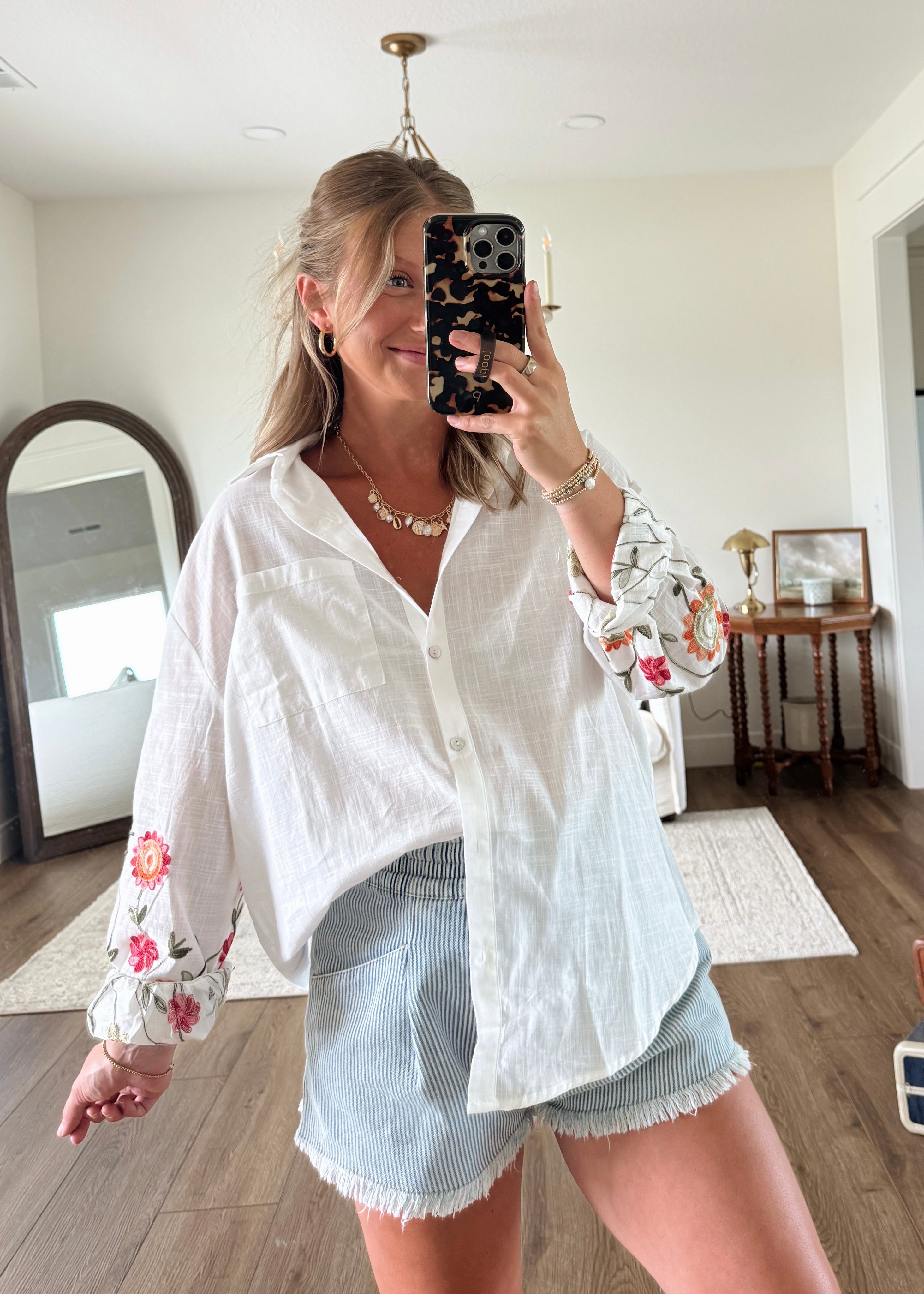 Emy Embroidered Sleeve Blouse - Beige main image 0