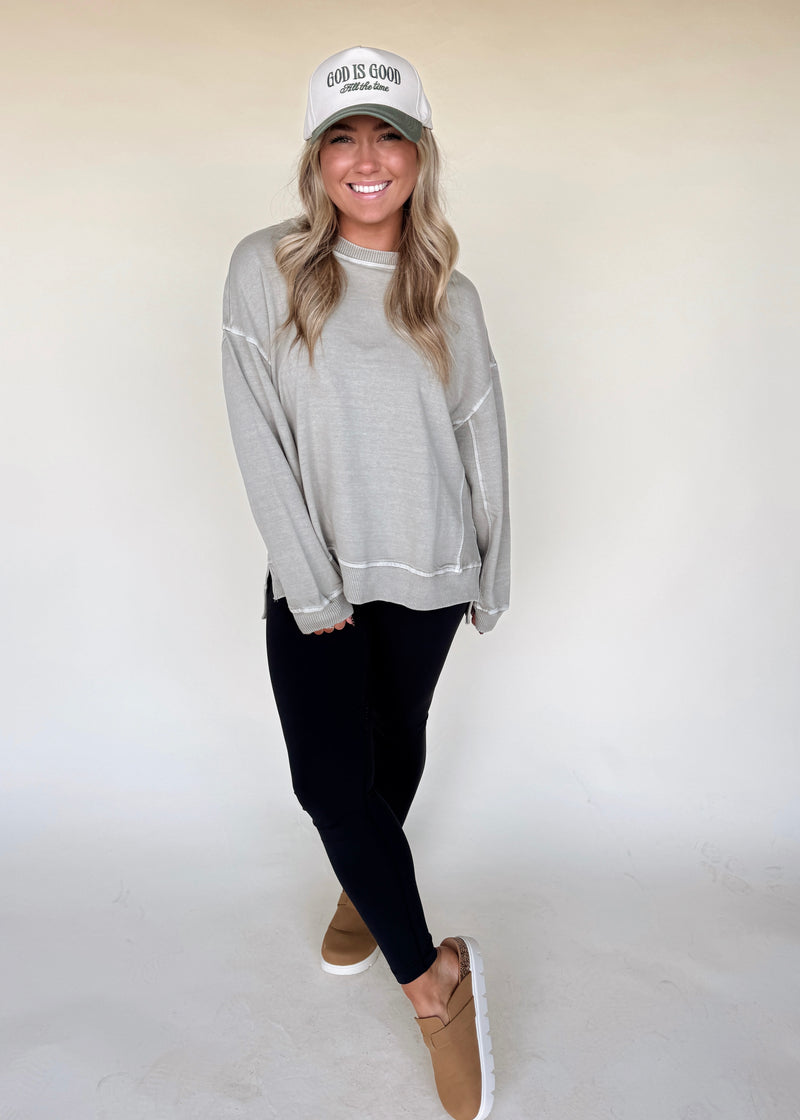 Vintage Wash Pullover-Ash Olive/Mocha