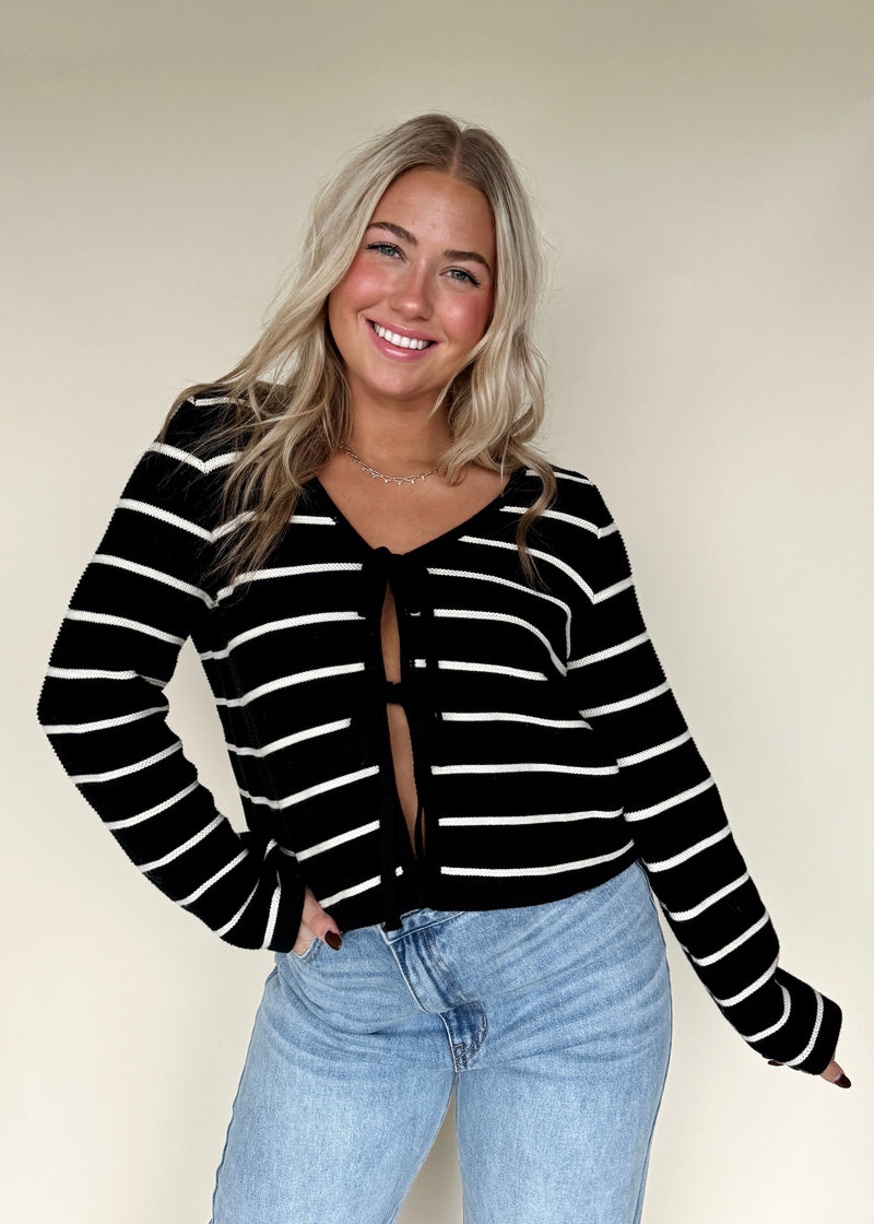 Bella Bow Front Sweater- Stripe