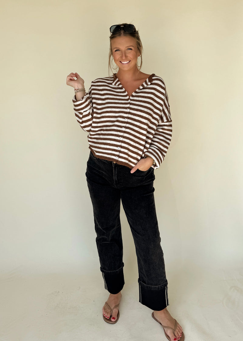 Sloane Striped Cardi- Espresso
