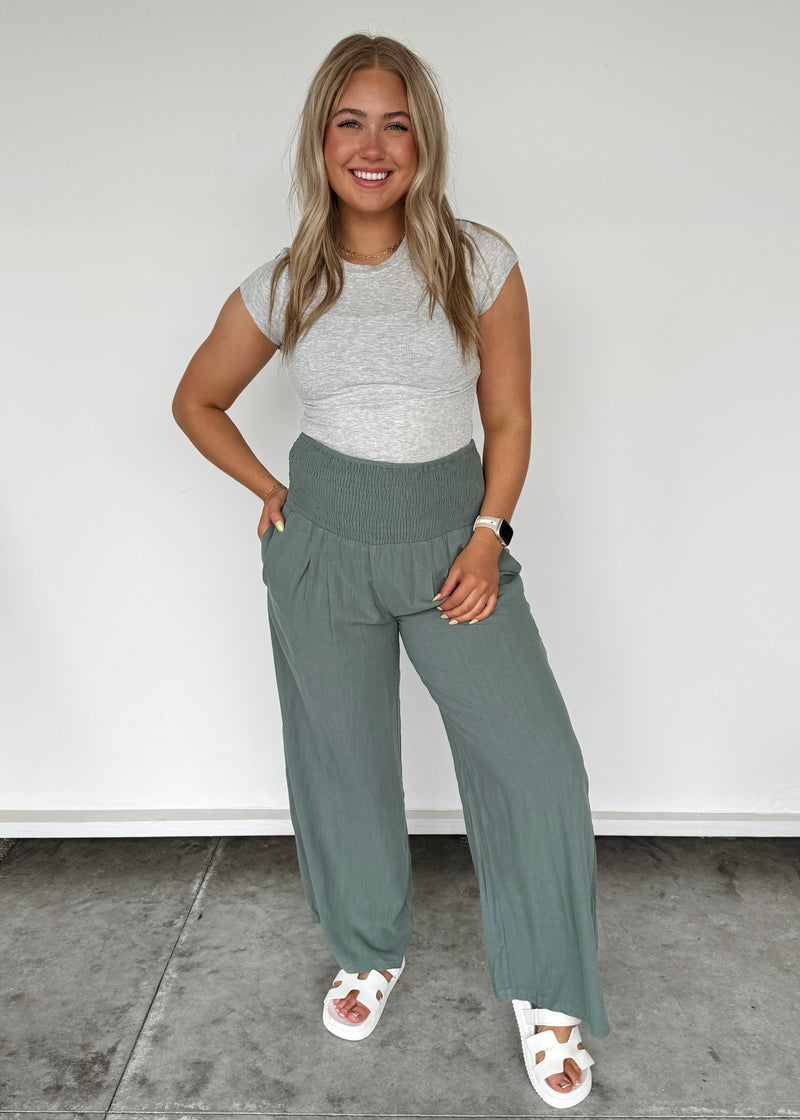 Market Days Linen Pants-Sage