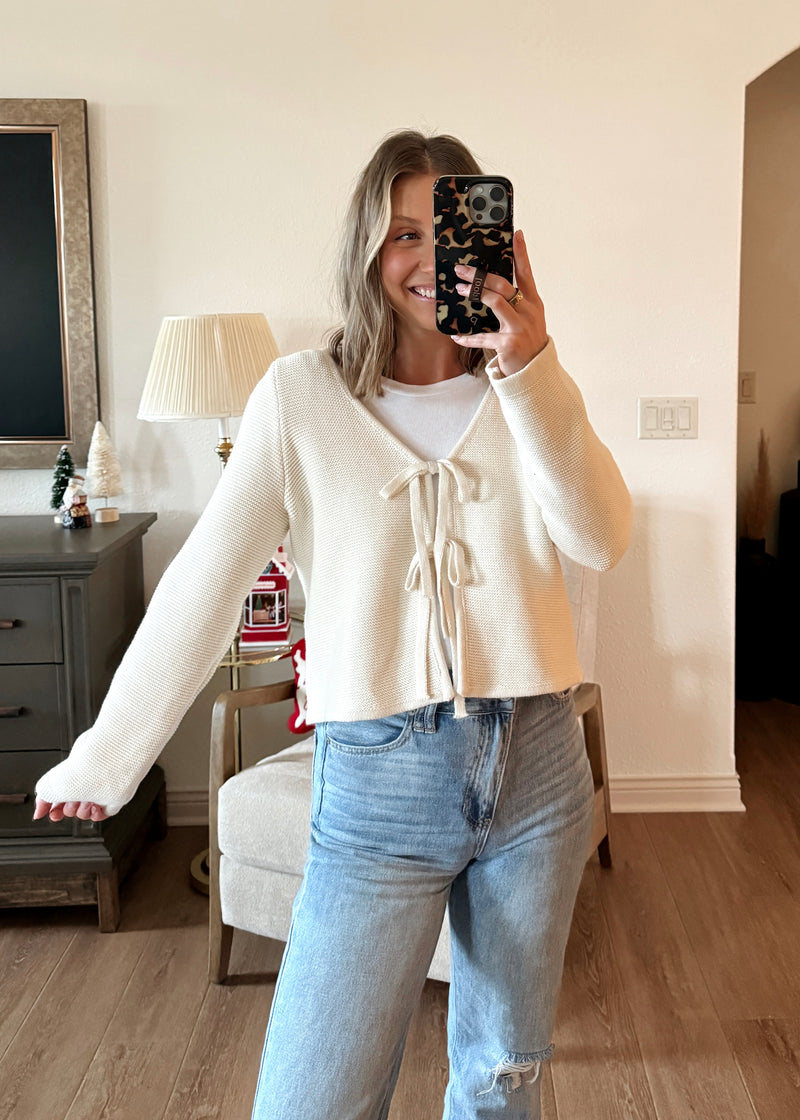 Bella Bow Front Sweater- Ivory