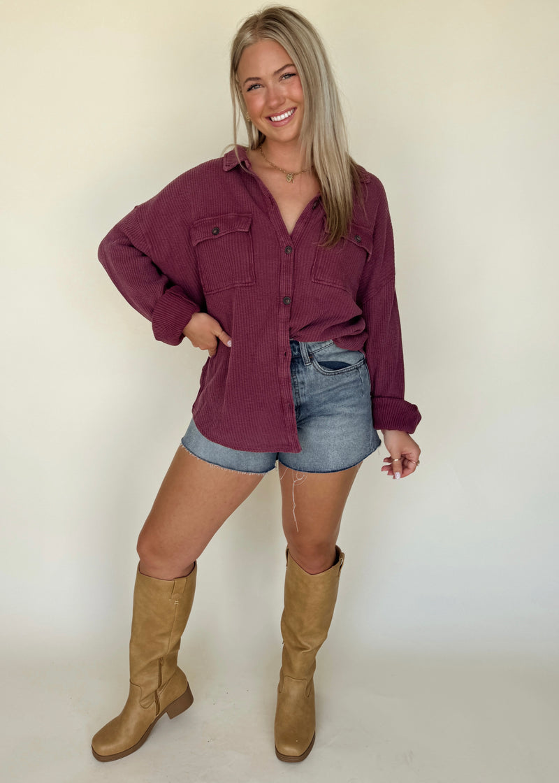 Dark Cherry Waffle Shacket