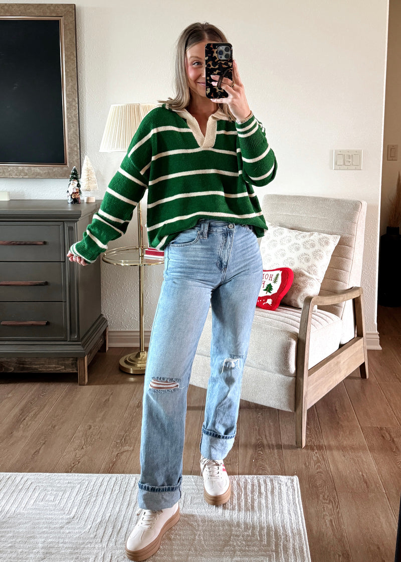 Winter Stripe Sweater-Green