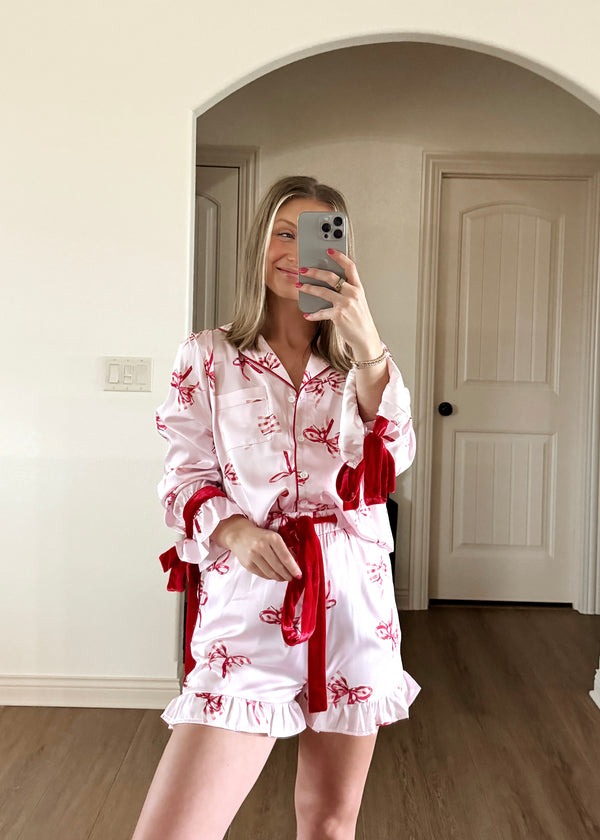 Pink Christmas Satin Pajama Set