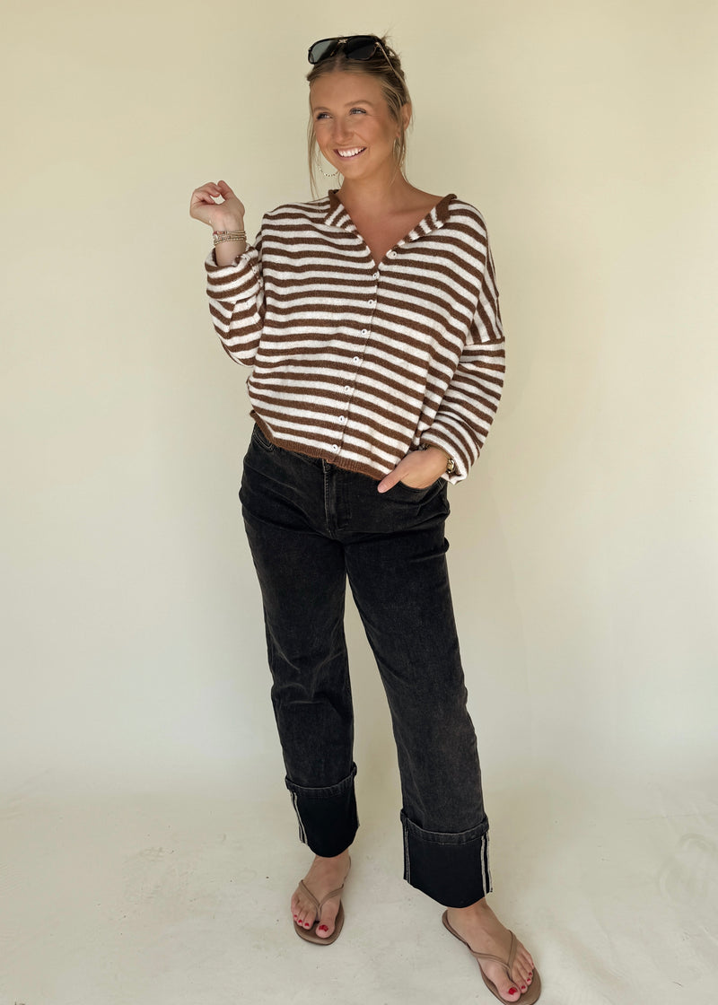 Sloane Striped Cardi- Espresso