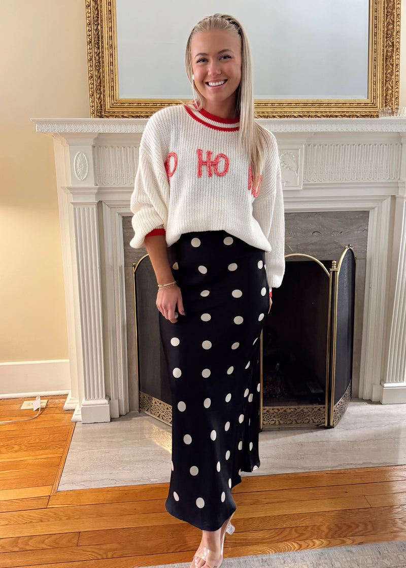 Sleek Polka Dot Satin Skirt