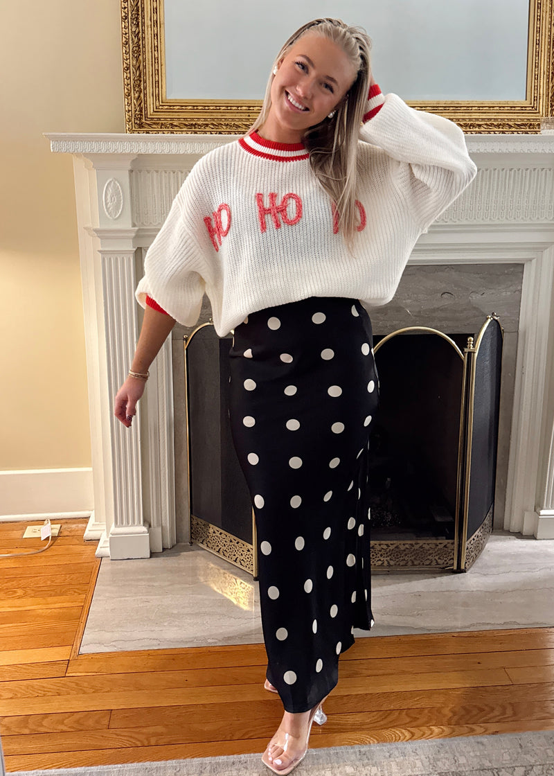 Sleek Polka Dot Satin Skirt