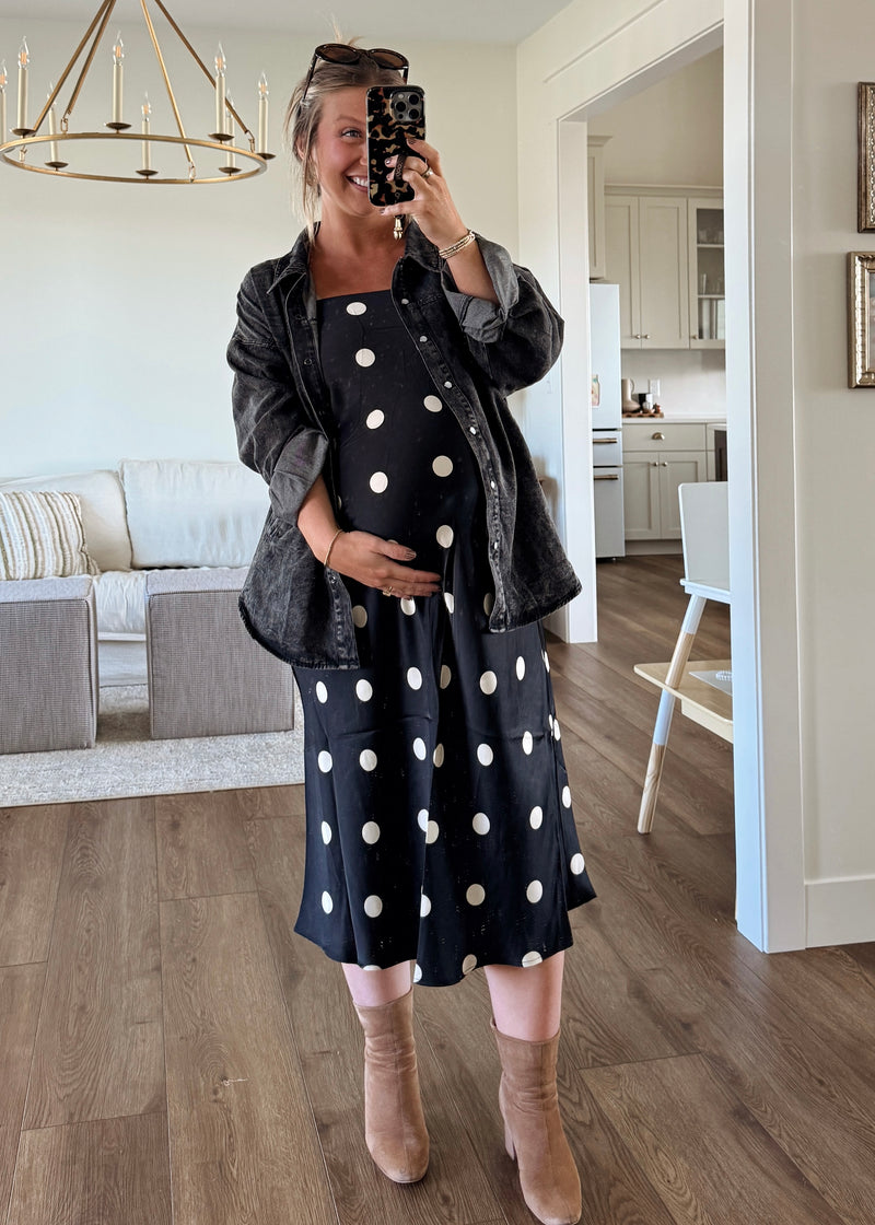 Sleek Polka Dot Satin Skirt