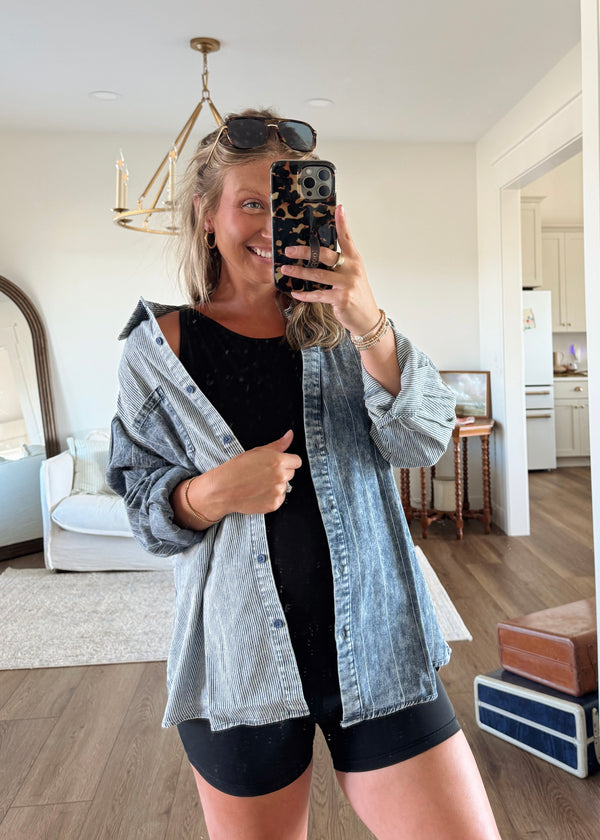 Tannah Pinstripe Button Top