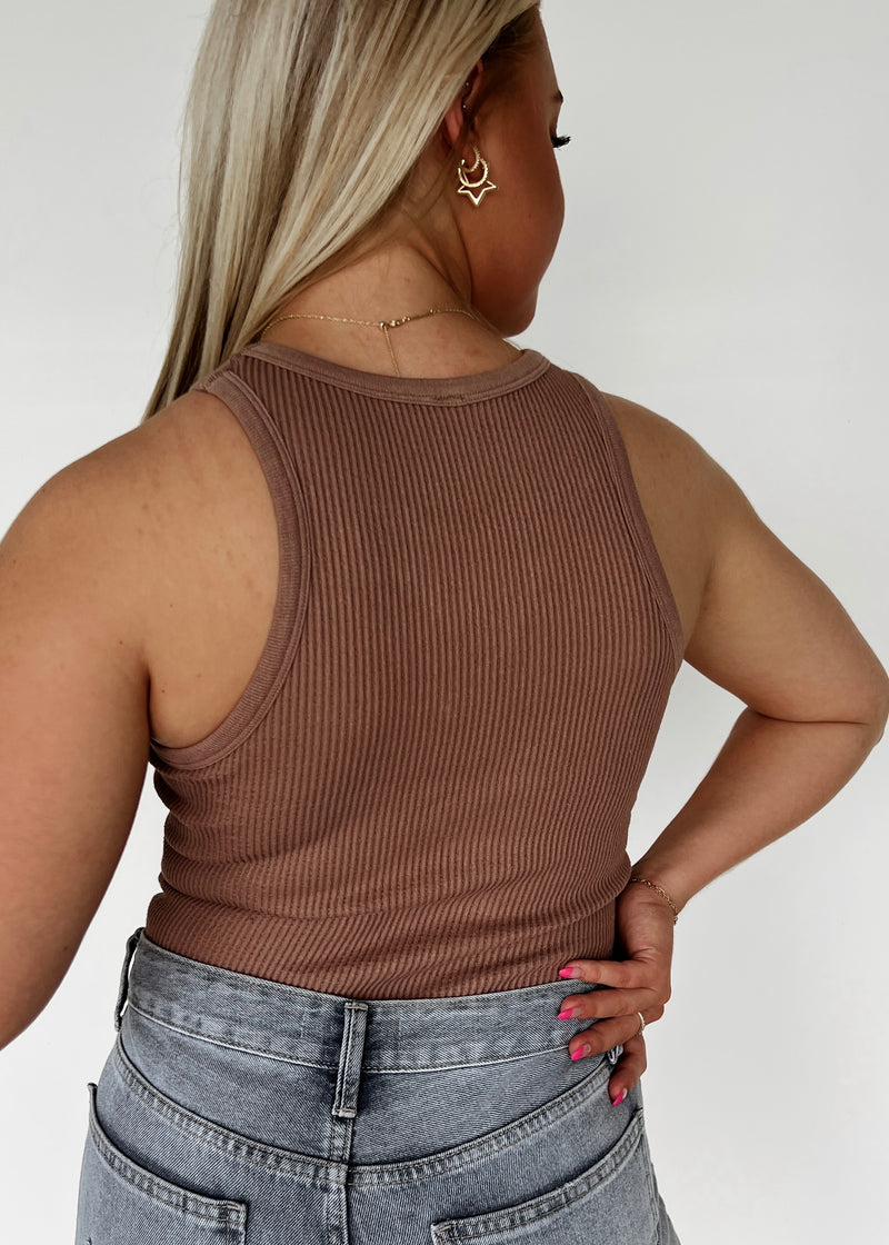 Ribbed Seamless Bodysuit- Taupe