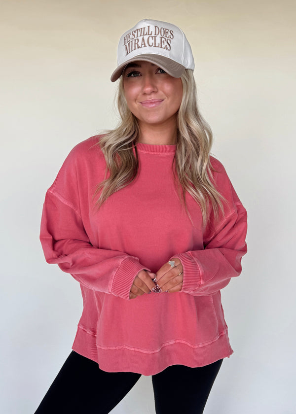 Vintage Wash Pullover-Rose
