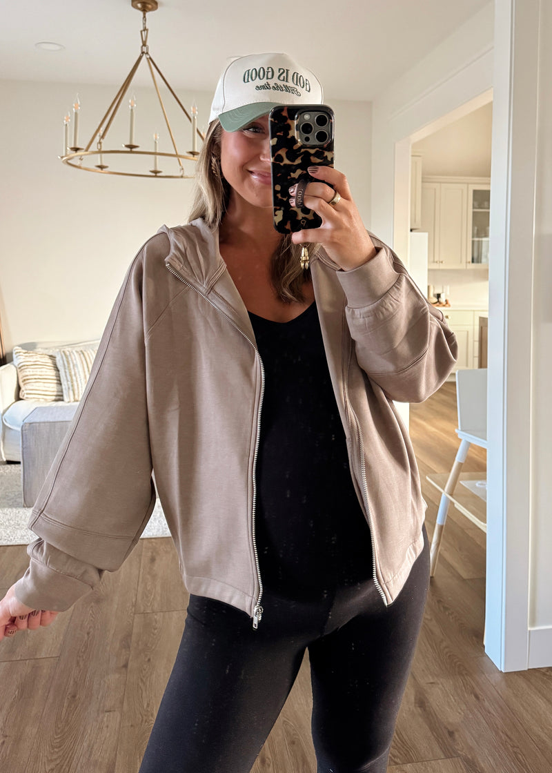 Comfort Season Zip Jacket- Cocoa