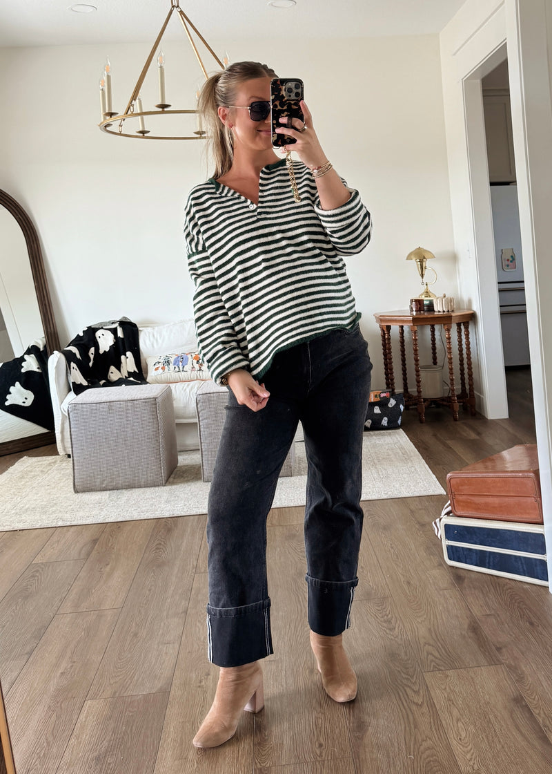 Sloane Striped Henley- Green