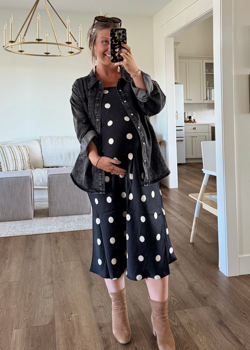 Sleek Polka Dot Satin Skirt