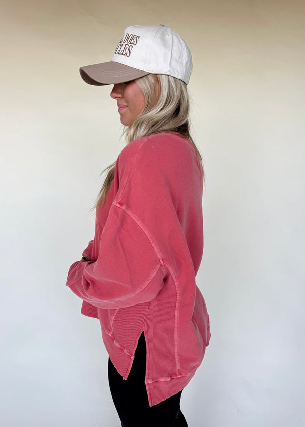 Vintage Wash Pullover-Rose