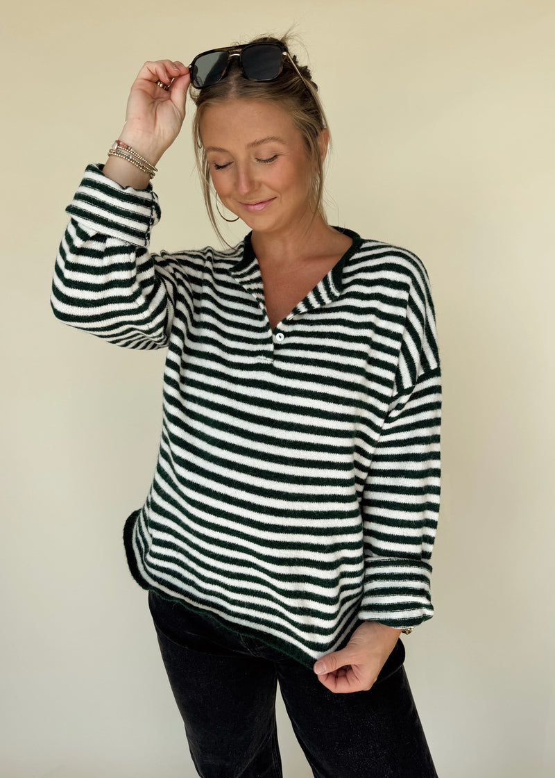 Sloane Striped Henley- Green