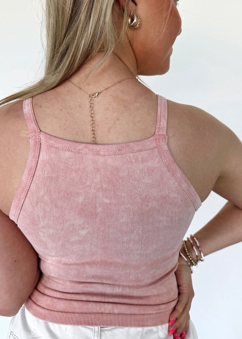 Happy Ribbed Seamless Tank - Blush