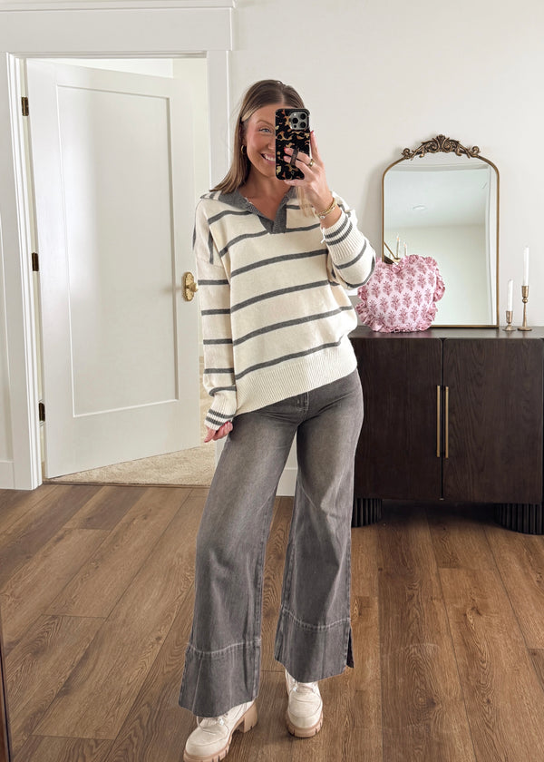 Winter Stripe Sweater-Grey