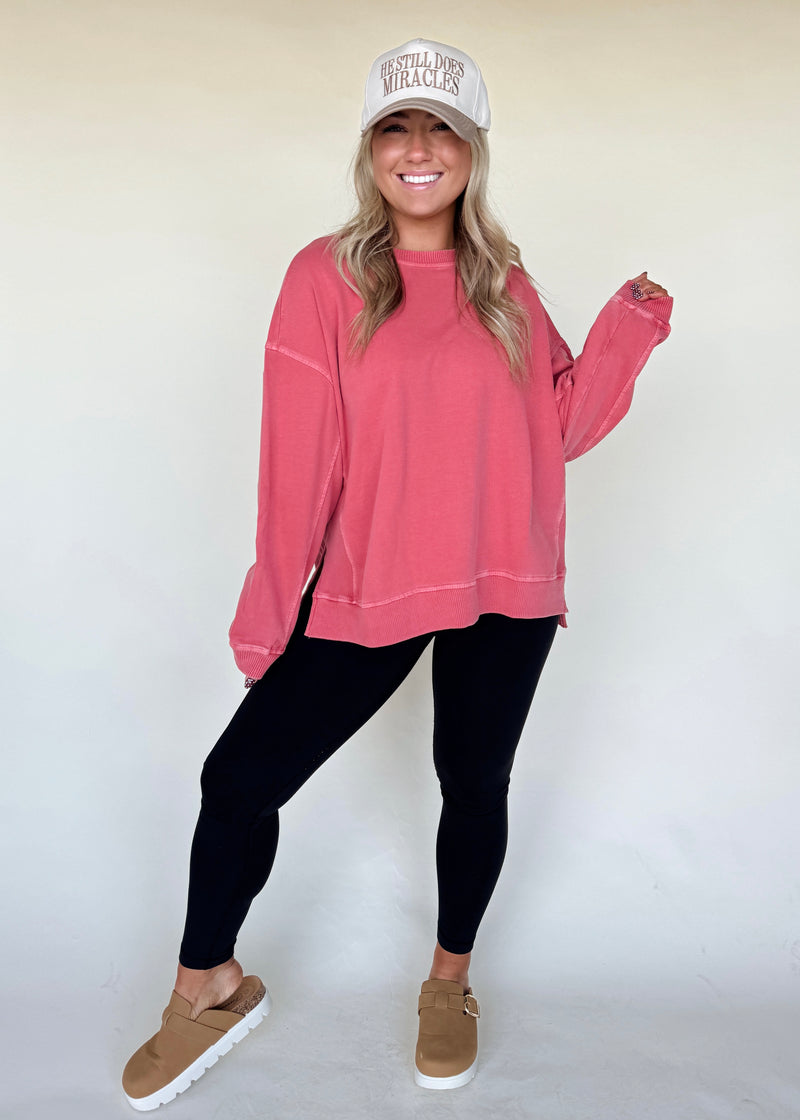 Vintage Wash Pullover-Rose
