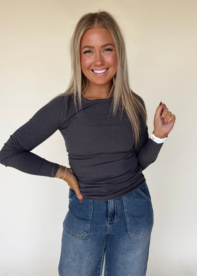 Ultimate Ribbed Longline Basic- Dark Grey