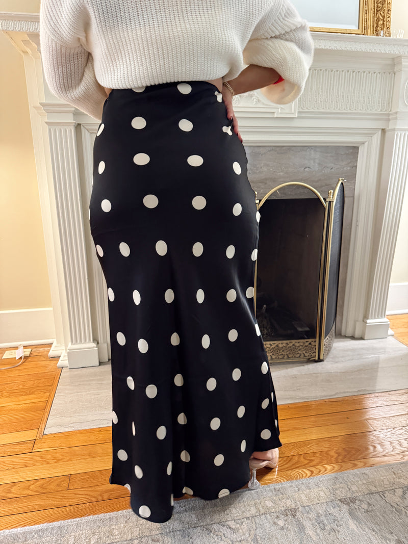 Sleek Polka Dot Satin Skirt