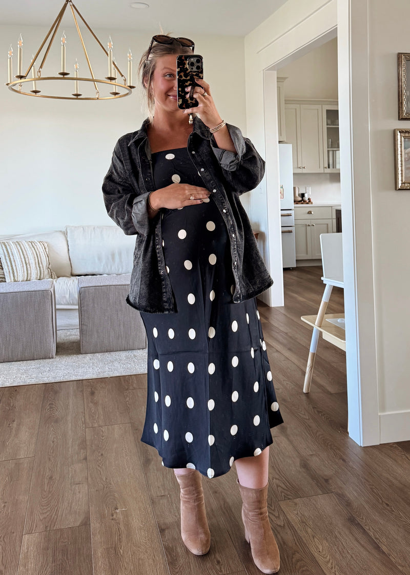 Sleek Polka Dot Satin Skirt