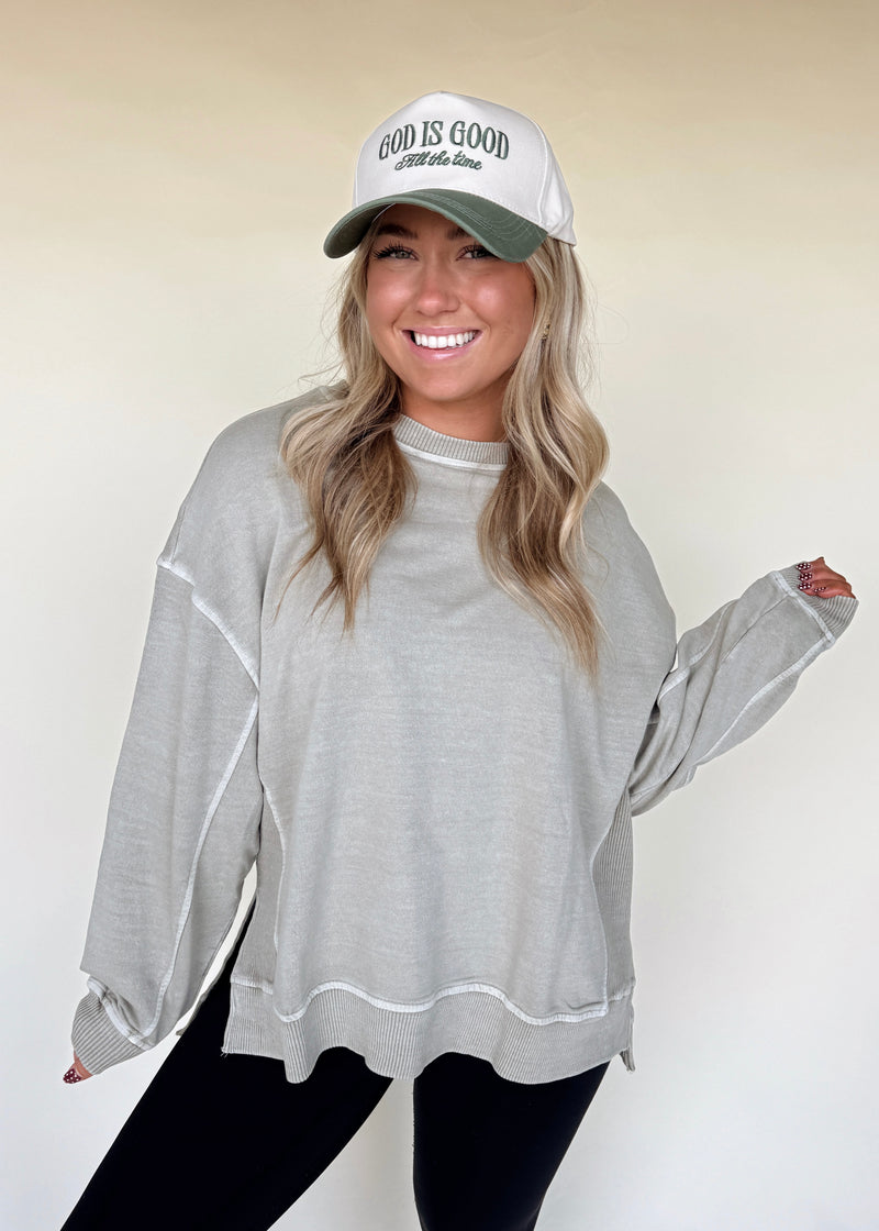 Vintage Wash Pullover-Ash Olive/Mocha