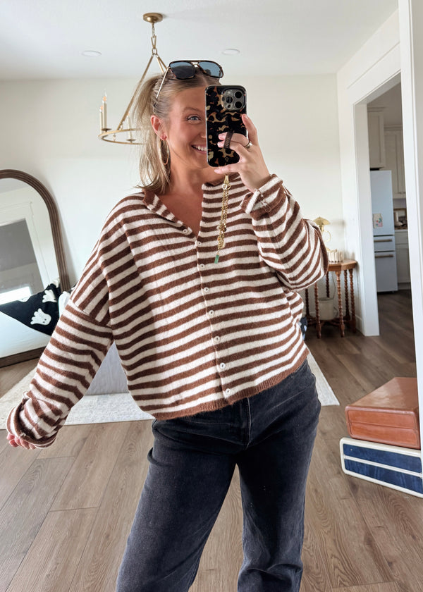 Sloane Striped Cardi- Espresso