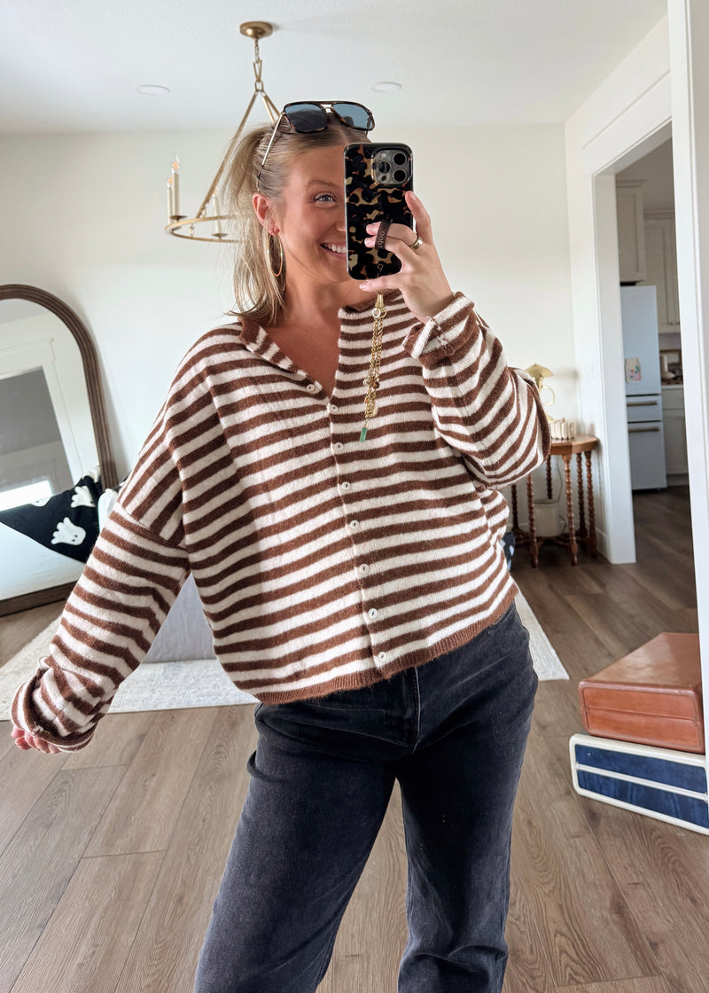 Sloane Striped Cardi- Espresso