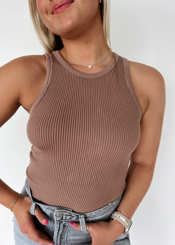 Ribbed Seamless Bodysuit- Taupe