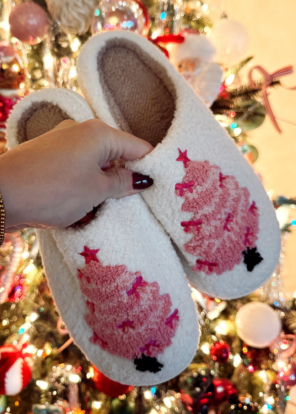 Pink Christmas Tree Slippers