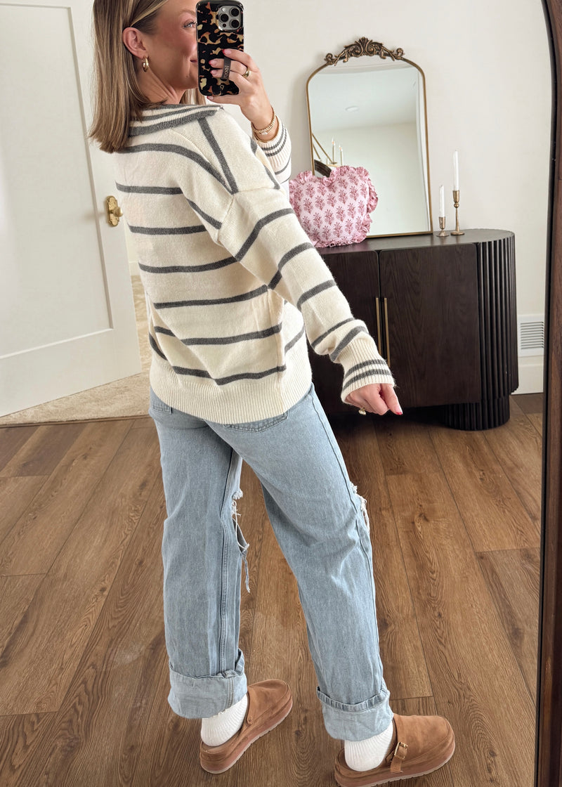 Winter Stripe Sweater-Grey