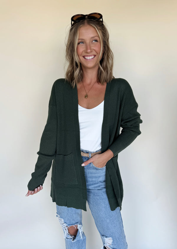 Whitley Waffle Cardi-Green