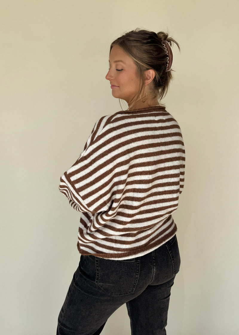 Sloane Striped Cardi- Espresso