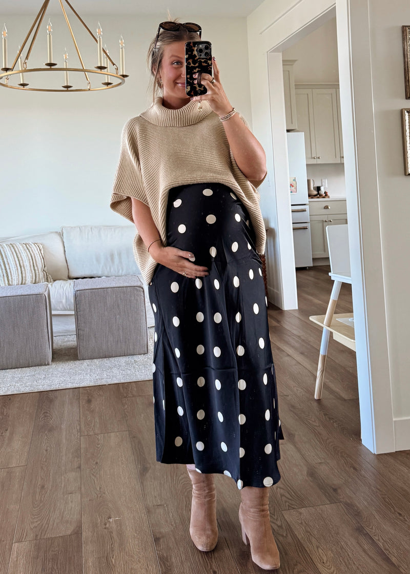 Sleek Polka Dot Satin Skirt