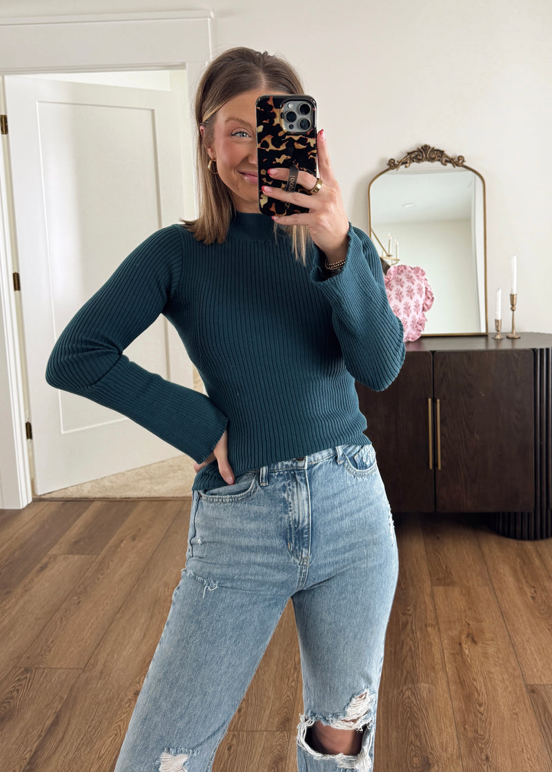 Teal Sweater Knit Top