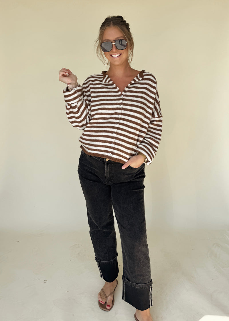 Sloane Striped Cardi- Espresso