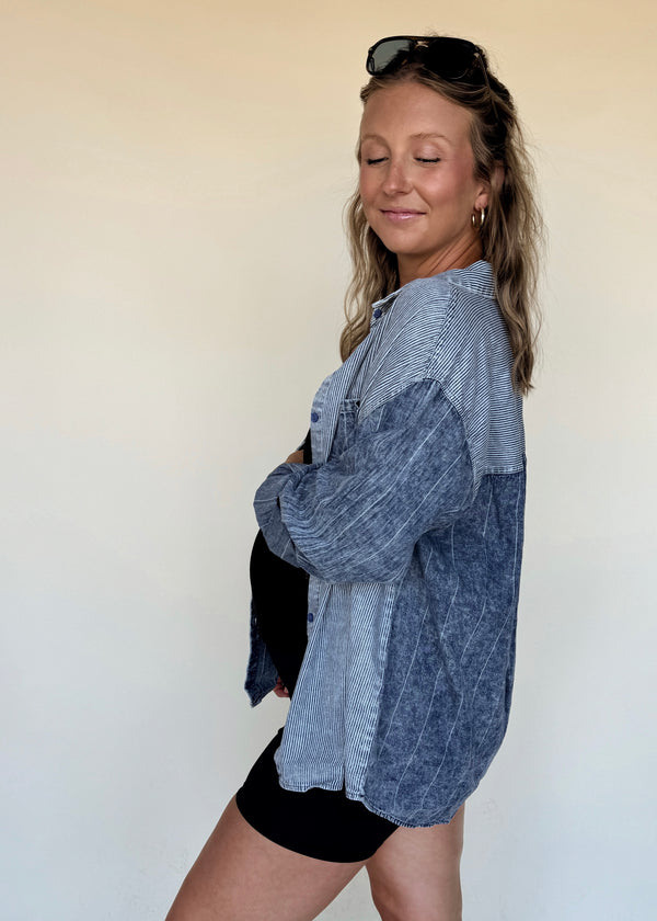 Tannah Pinstripe Button Top