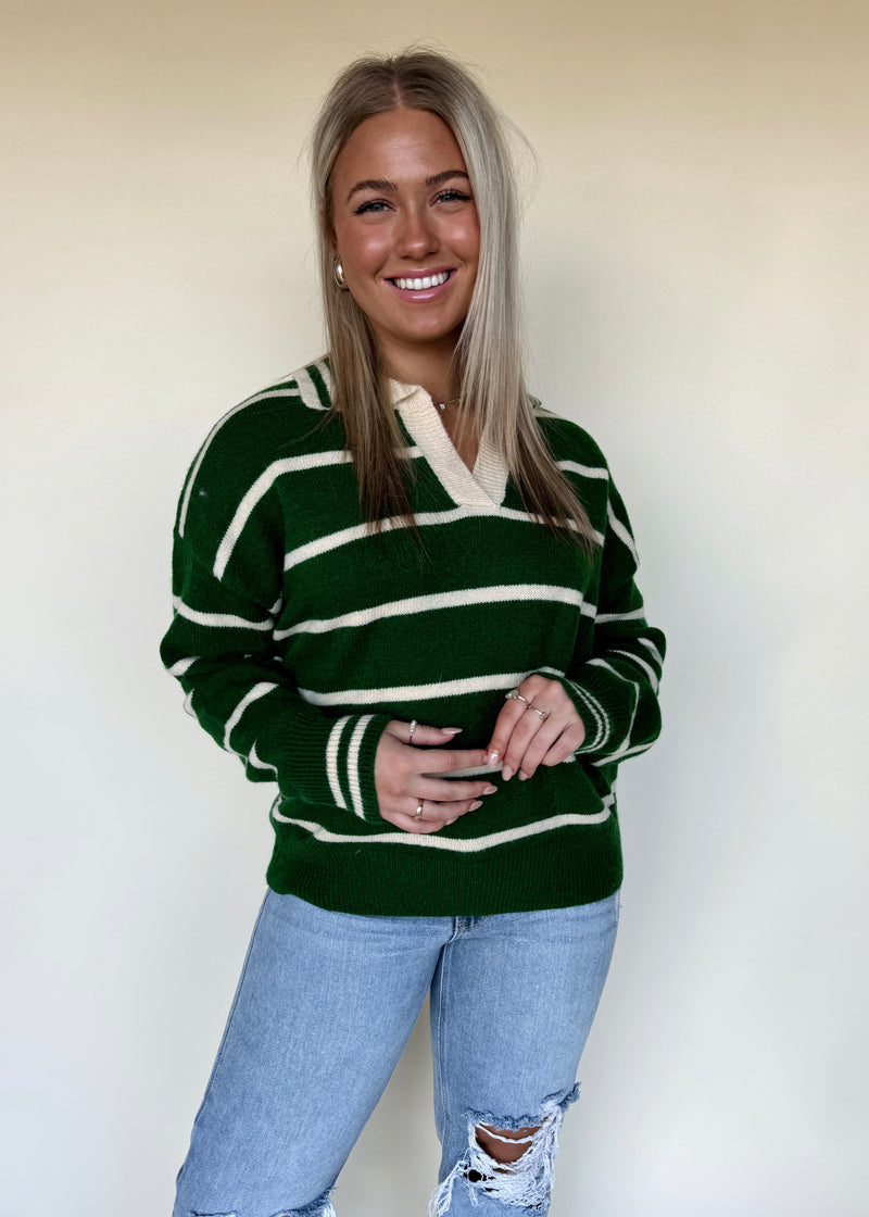 Winter Stripe Sweater-Green