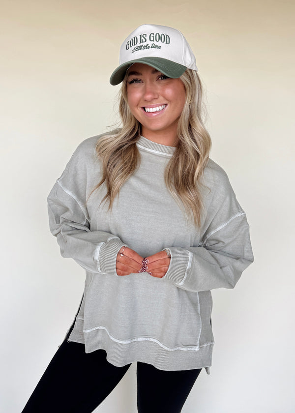 Vintage Wash Pullover-Ash Olive/Mocha