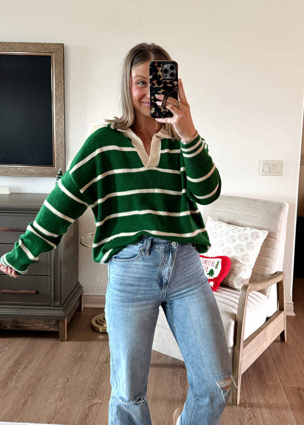 Winter Stripe Sweater-Green