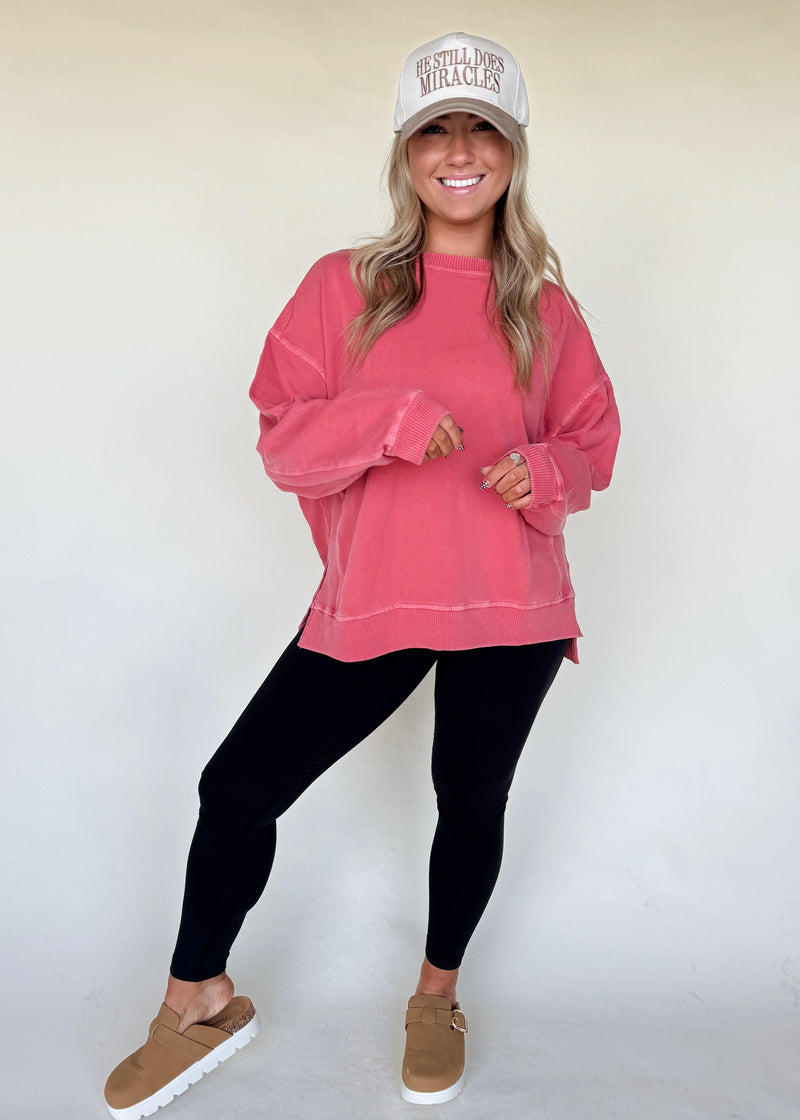 Vintage Wash Pullover-Rose