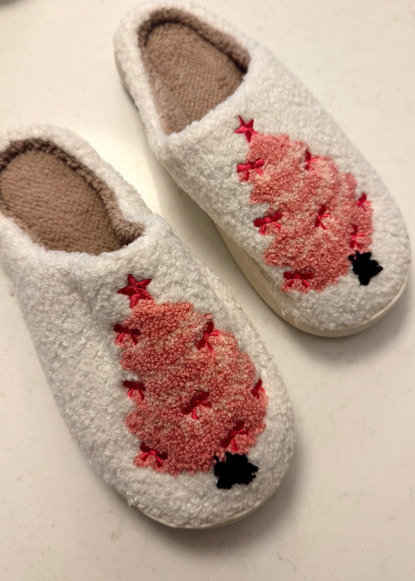 Pink Christmas Tree Slippers