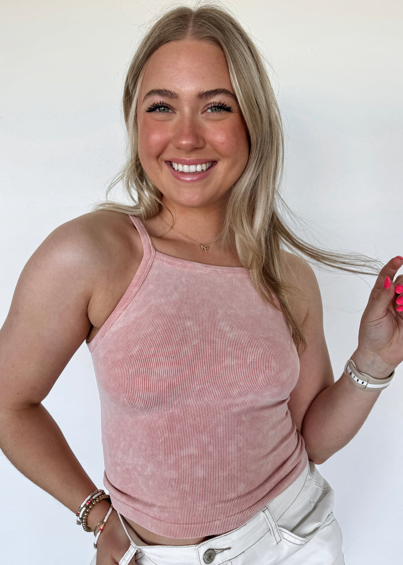 Happy Ribbed Seamless Tank - Blush