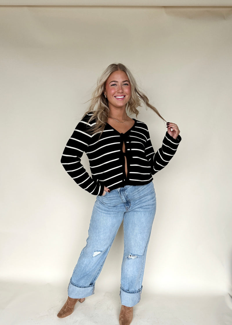 Bella Bow Front Sweater- Stripe