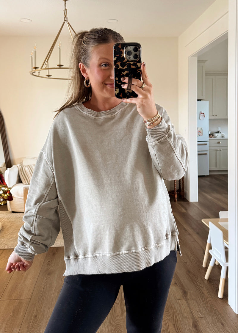 Vintage Wash Pullover-Ash Olive/Mocha