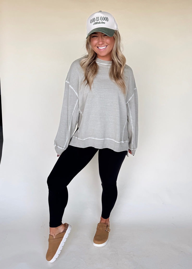 Vintage Wash Pullover-Ash Olive/Mocha